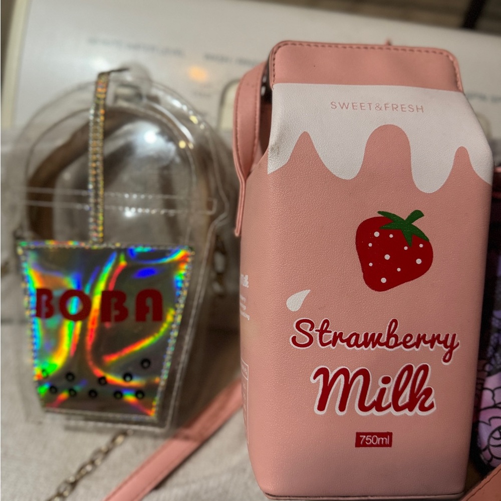 Strawberry Milk and boba cup purses